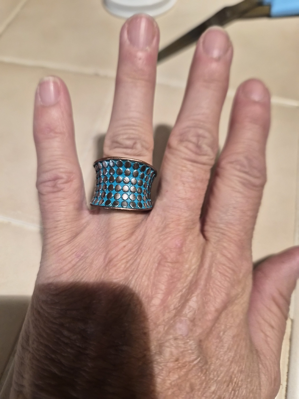 Turquoise Dot Wide Band Ring - Women Jewelry